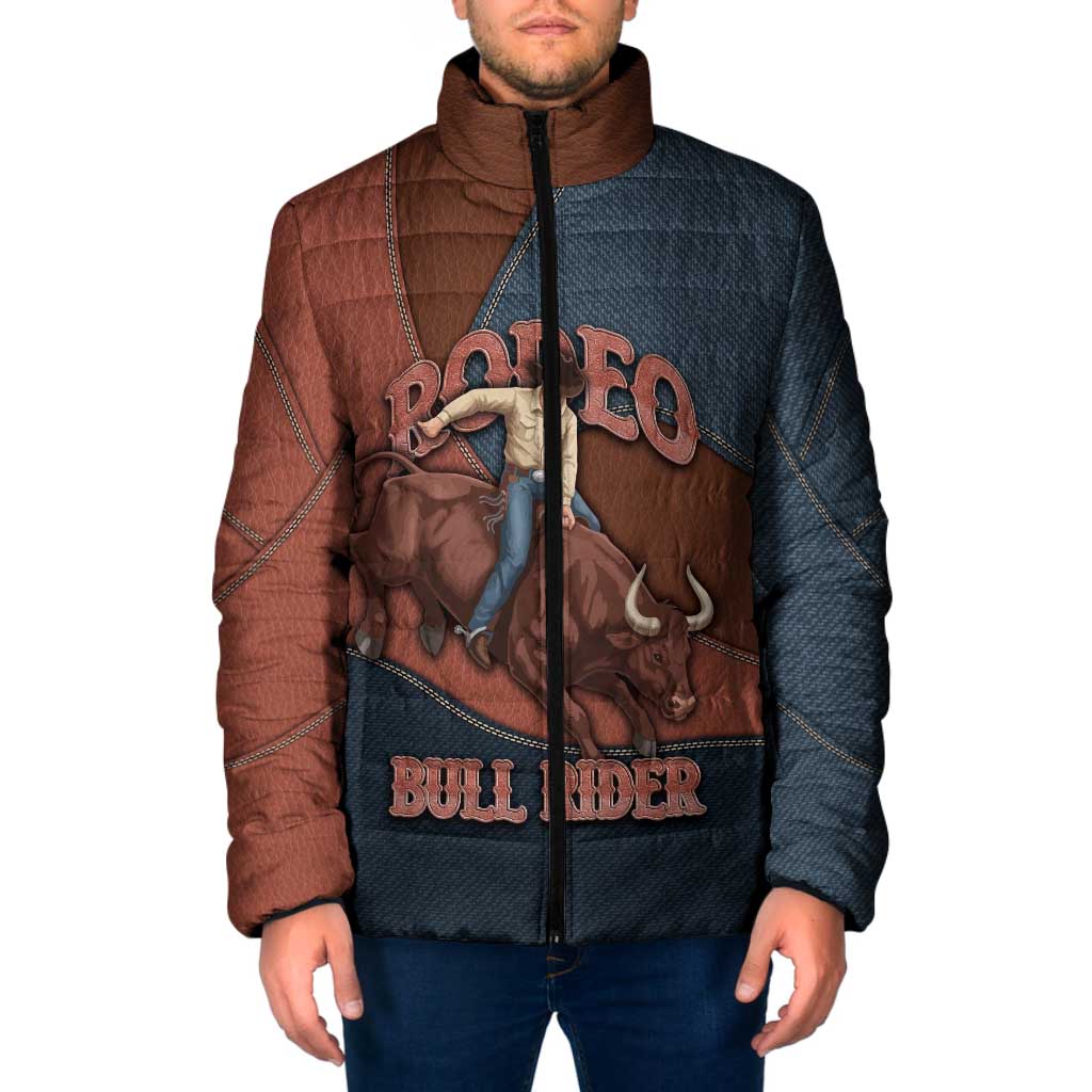 Bull Riding Padded Jacket Western Cowboy Denim And Leather Effect