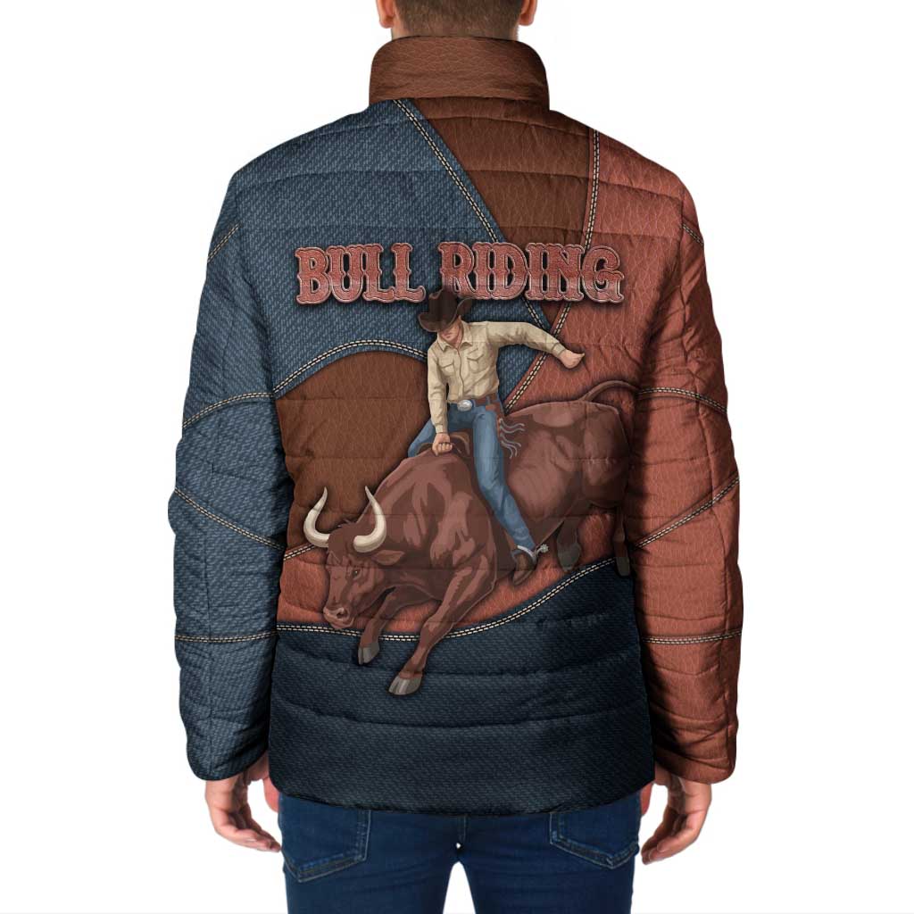 Bull Riding Padded Jacket Western Cowboy Denim And Leather Effect