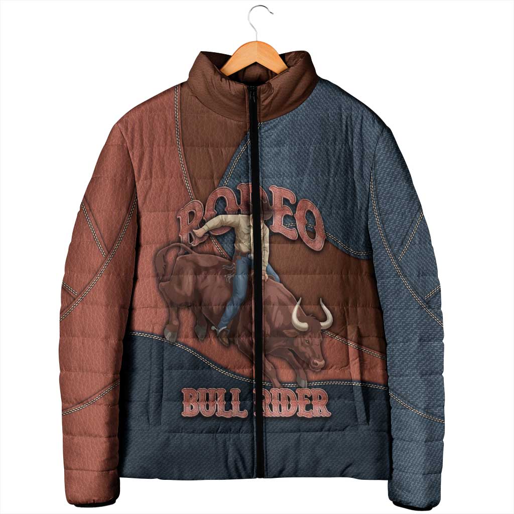 Bull Riding Padded Jacket Western Cowboy Denim And Leather Effect