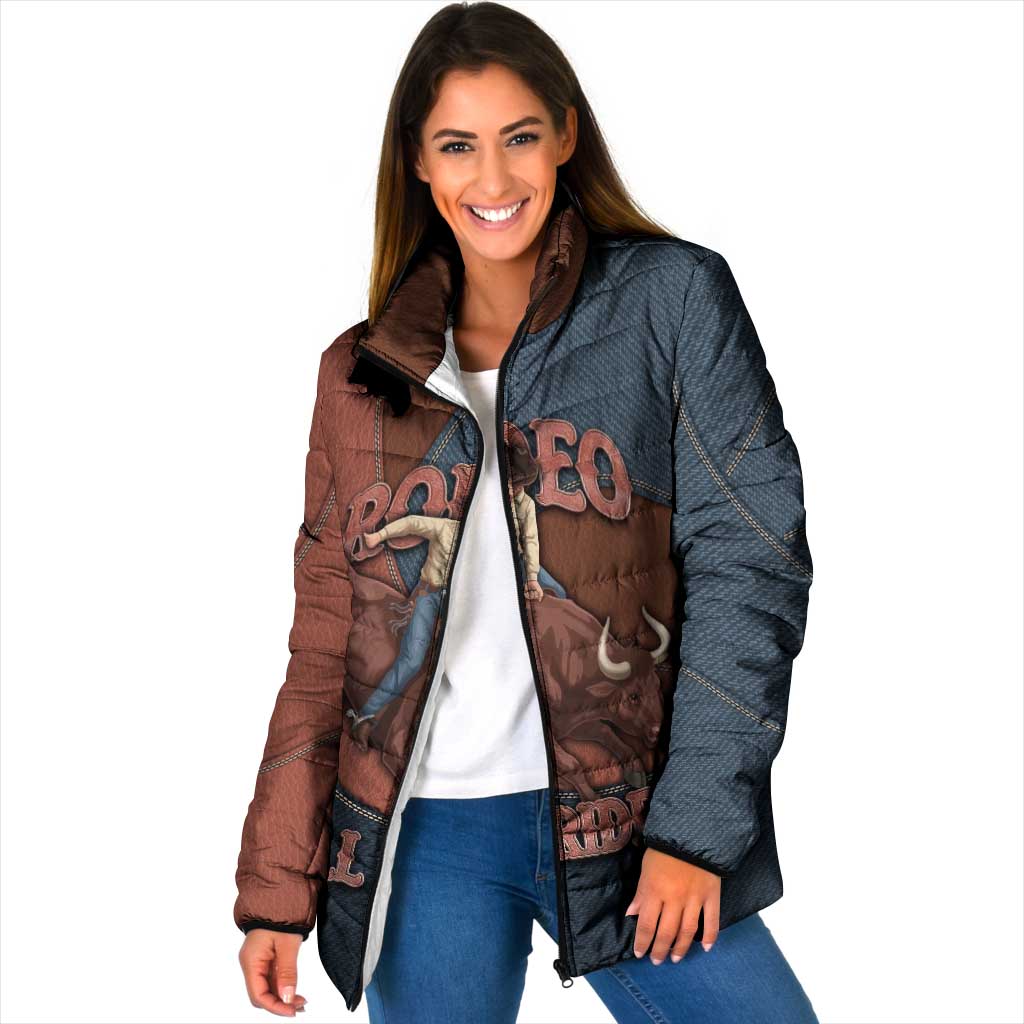 Bull Riding Padded Jacket Western Cowboy Denim And Leather Effect