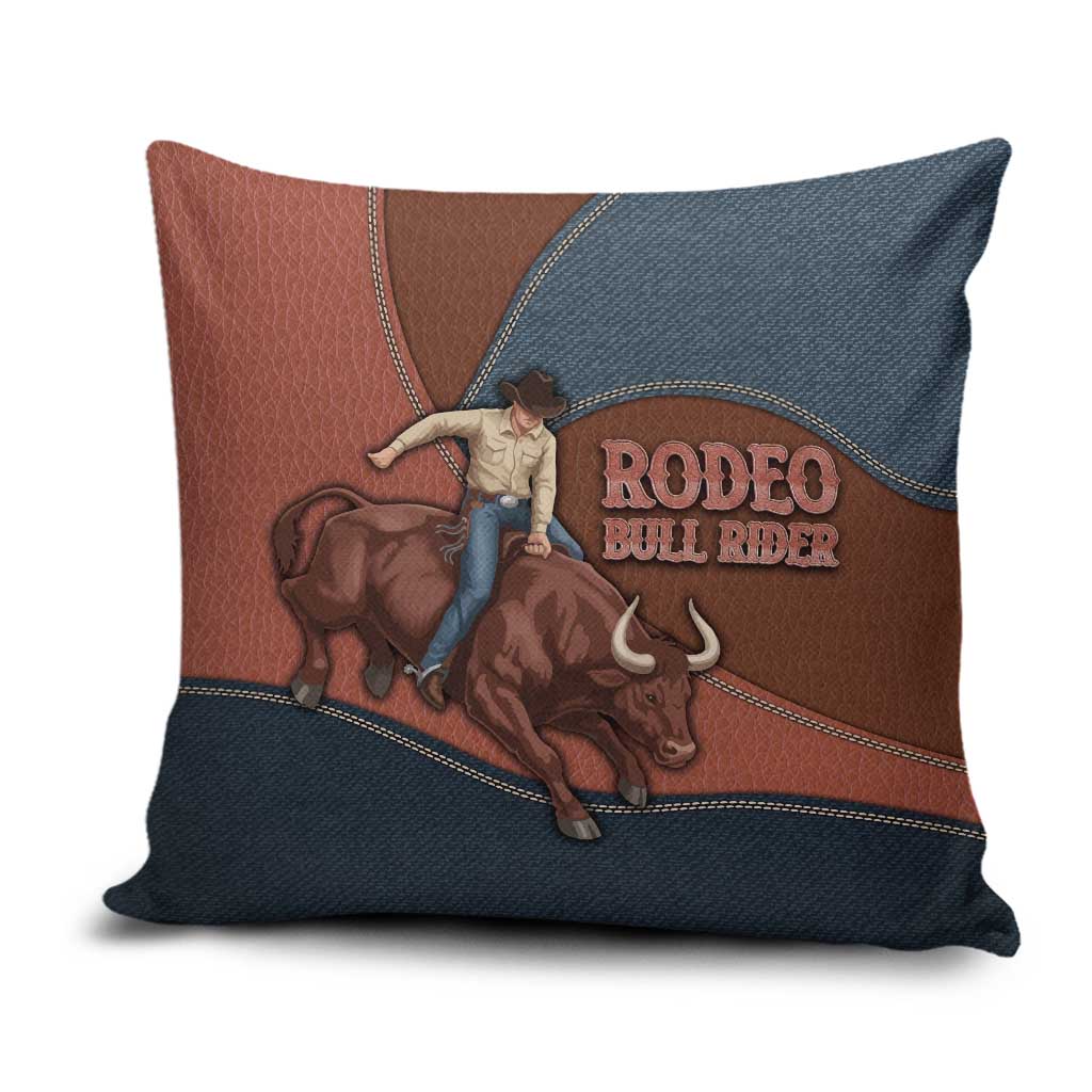 Bull Riding Pillow Cover Western Cowboy Denim And Leather Effect