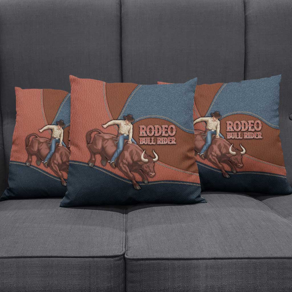 Bull Riding Pillow Cover Western Cowboy Denim And Leather Effect