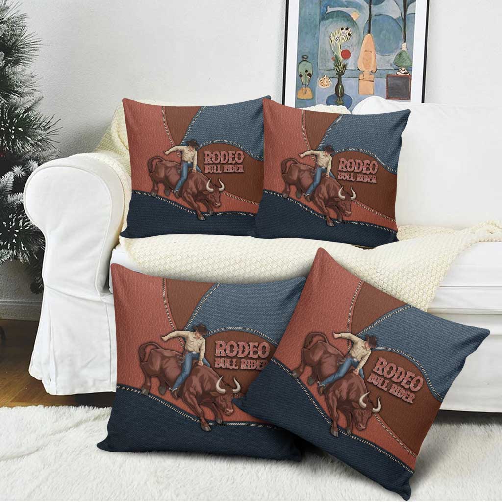 Bull Riding Pillow Cover Western Cowboy Denim And Leather Effect