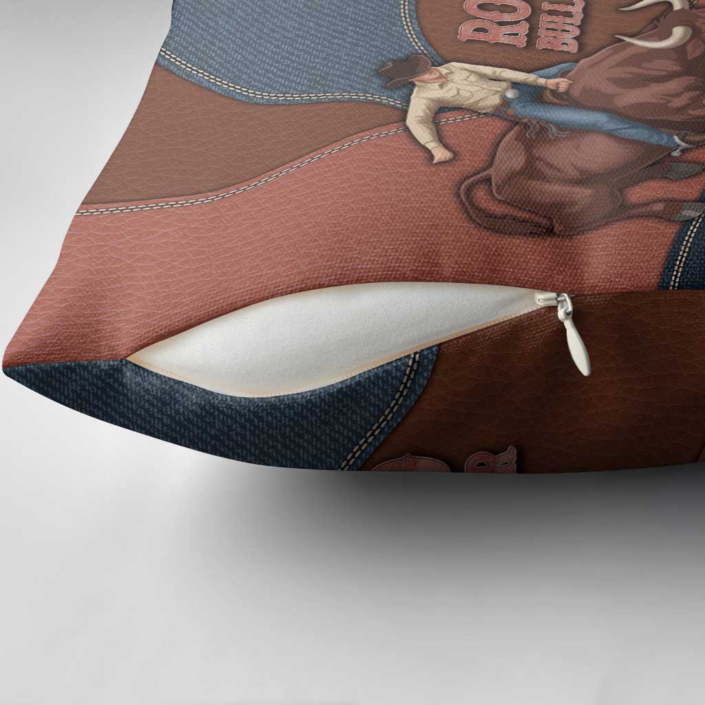 Bull Riding Pillow Cover Western Cowboy Denim And Leather Effect