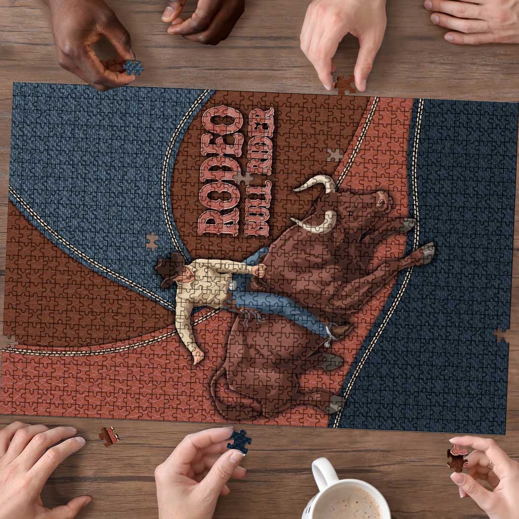 Bull Riding Puzzle Western Cowboy Denim And Leather Effect