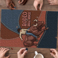 Bull Riding Puzzle Western Cowboy Denim And Leather Effect