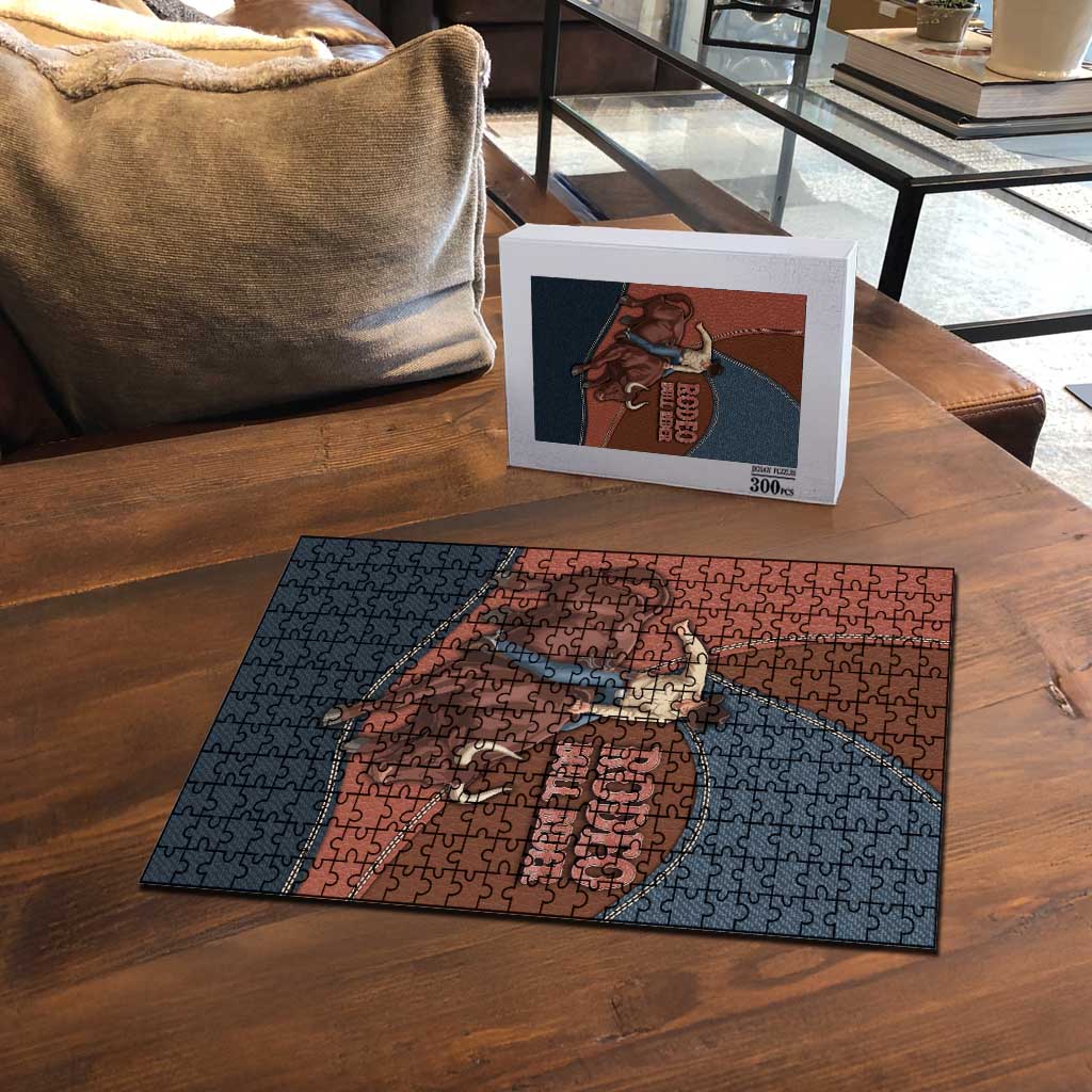 Bull Riding Puzzle Western Cowboy Denim And Leather Effect