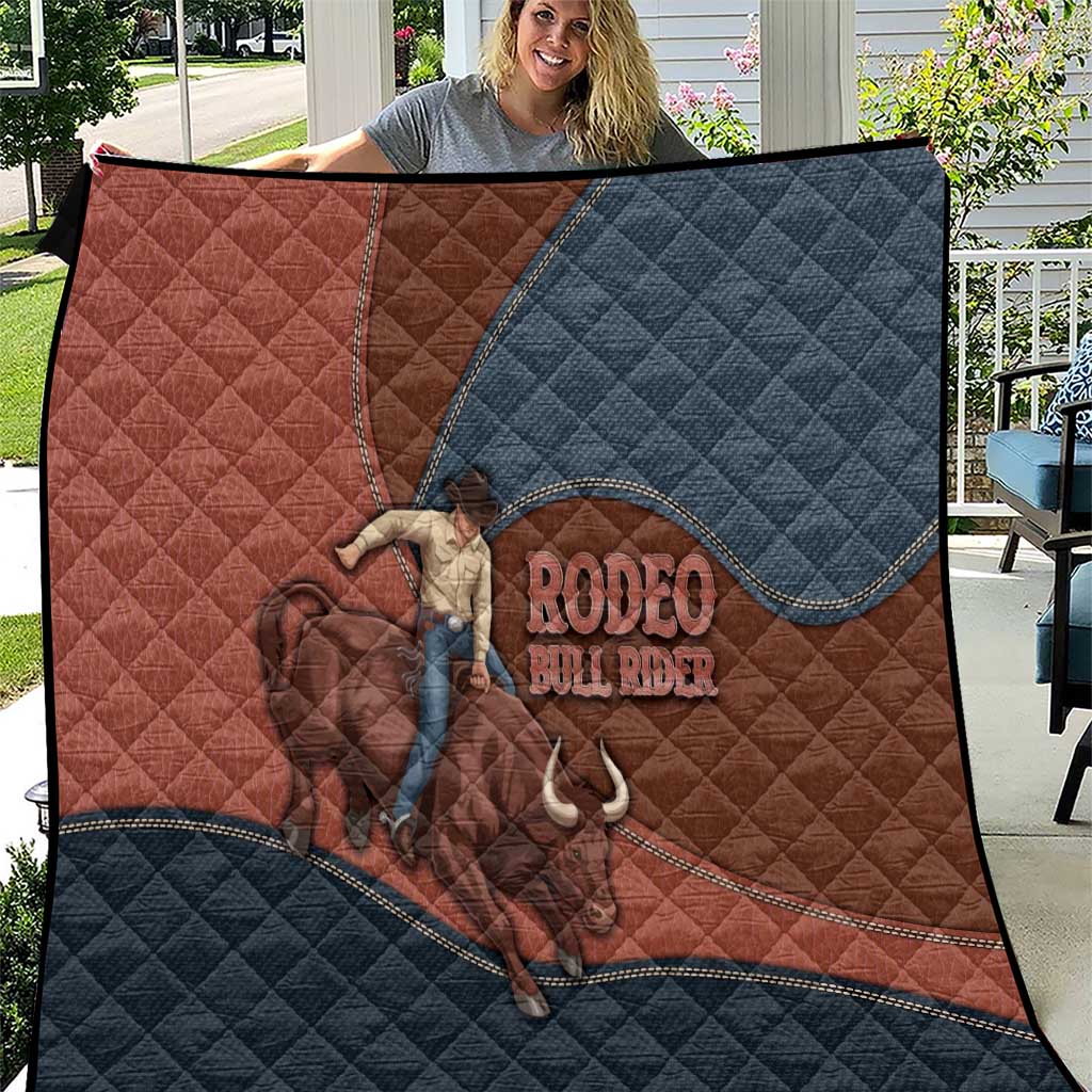 Bull Riding Quilt Western Cowboy Denim And Leather Effect