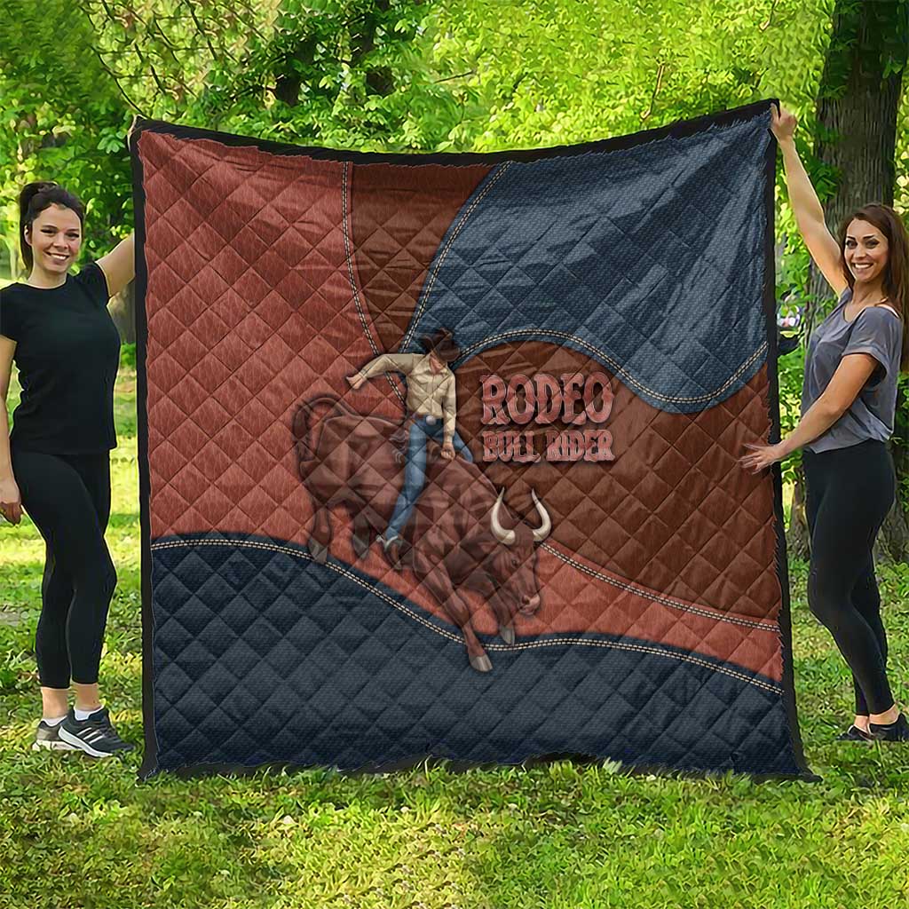 Bull Riding Quilt Western Cowboy Denim And Leather Effect