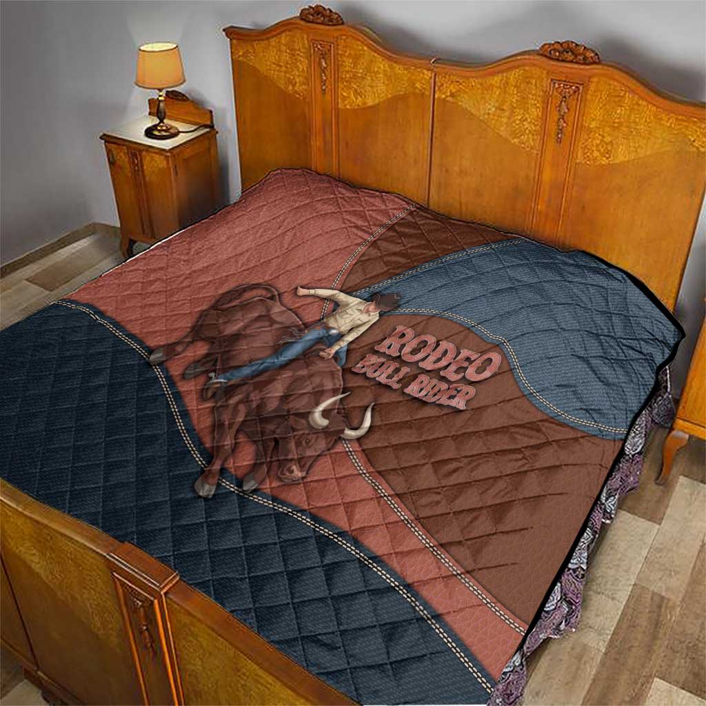 Bull Riding Quilt Western Cowboy Denim And Leather Effect