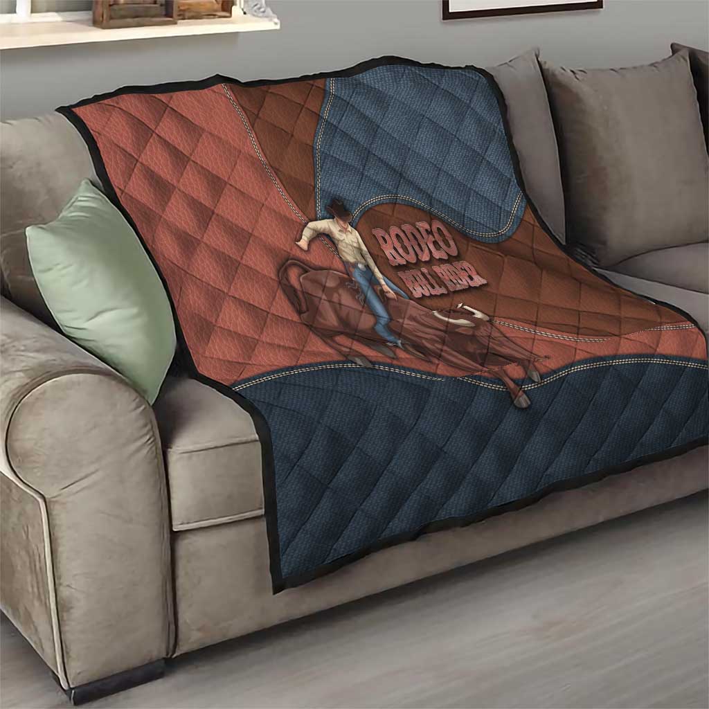 Bull Riding Quilt Western Cowboy Denim And Leather Effect