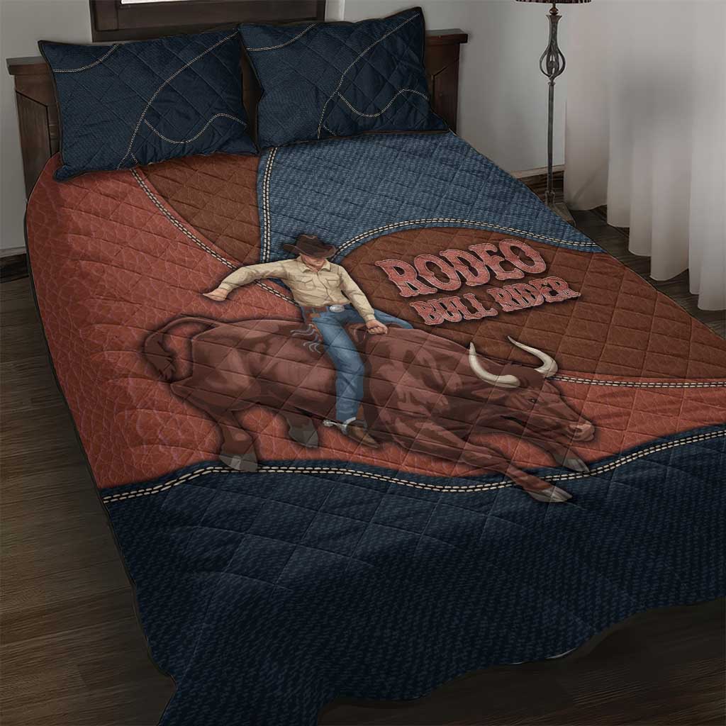 Bull Riding Quilt Bed Set Western Cowboy Denim And Leather Effect