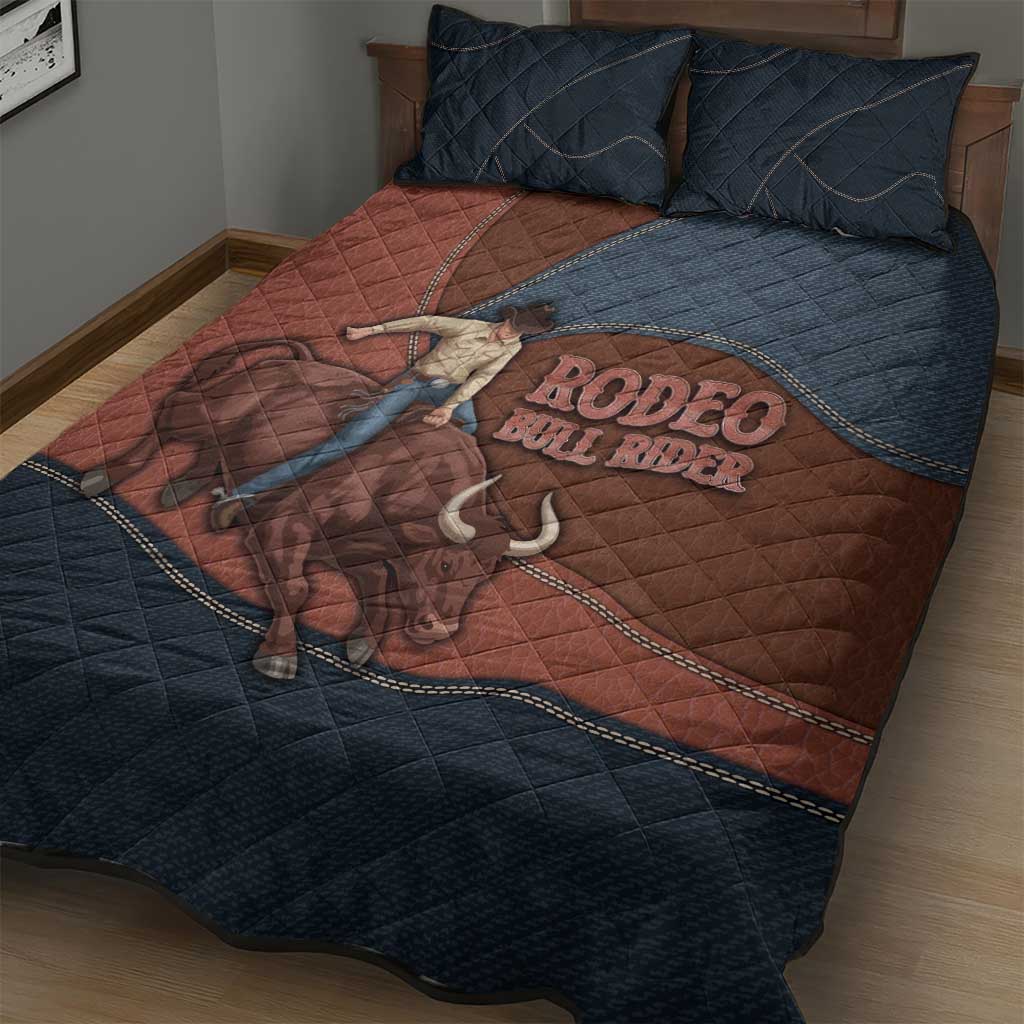 Bull Riding Quilt Bed Set Western Cowboy Denim And Leather Effect