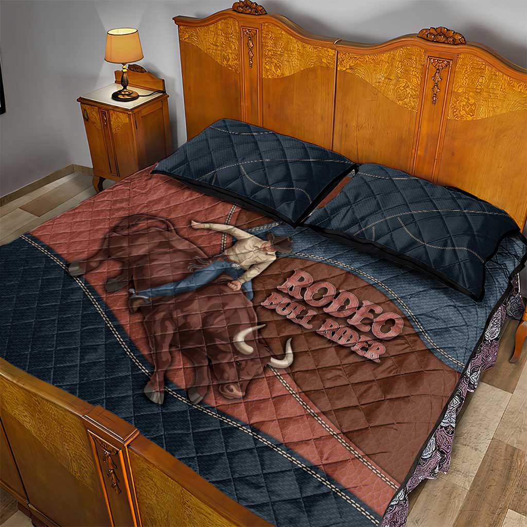 Bull Riding Quilt Bed Set Western Cowboy Denim And Leather Effect