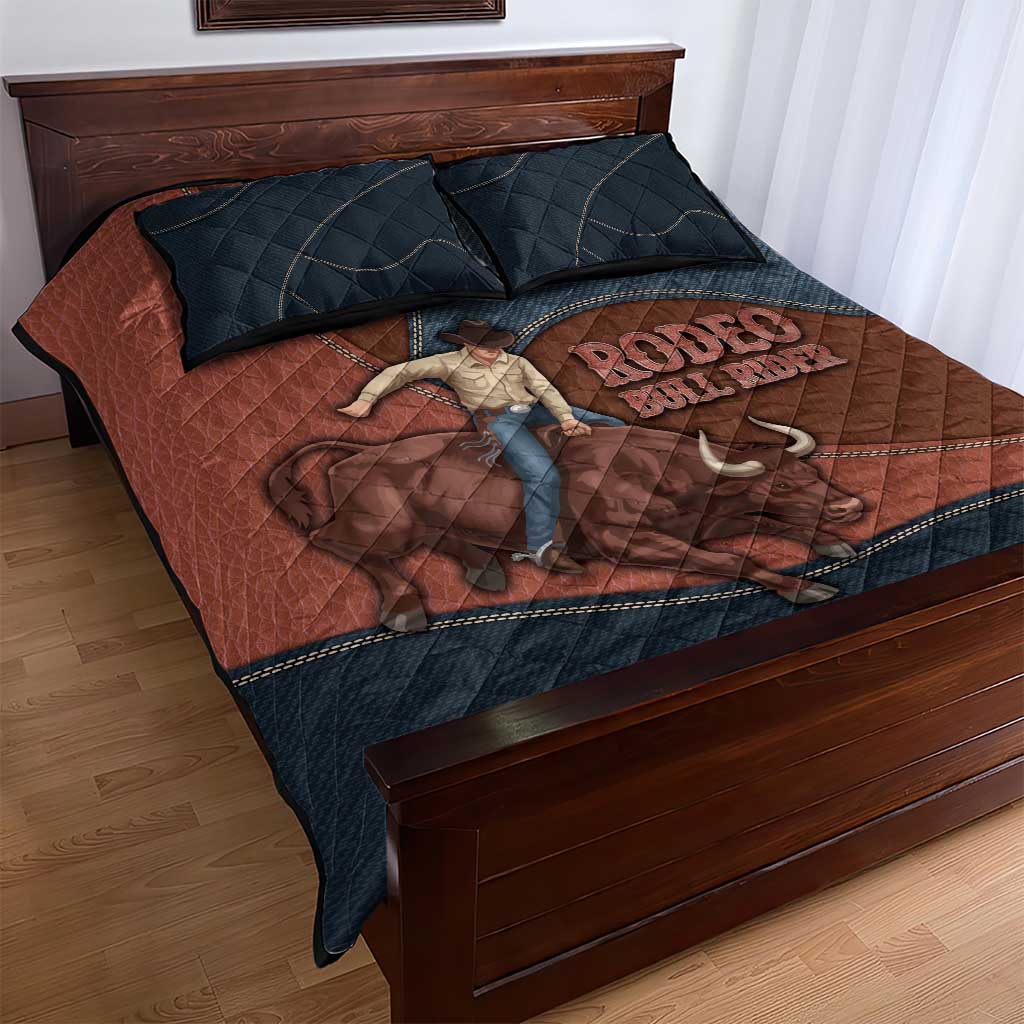 Bull Riding Quilt Bed Set Western Cowboy Denim And Leather Effect