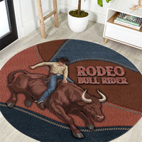 Bull Riding Round Carpet Western Cowboy Denim And Leather Effect