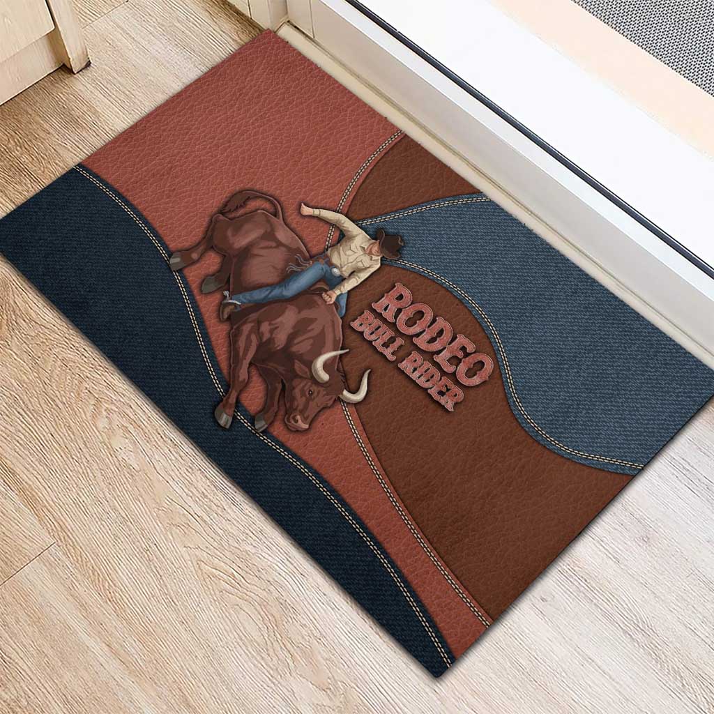 Bull Riding Rubber Doormat Western Cowboy Denim And Leather Effect