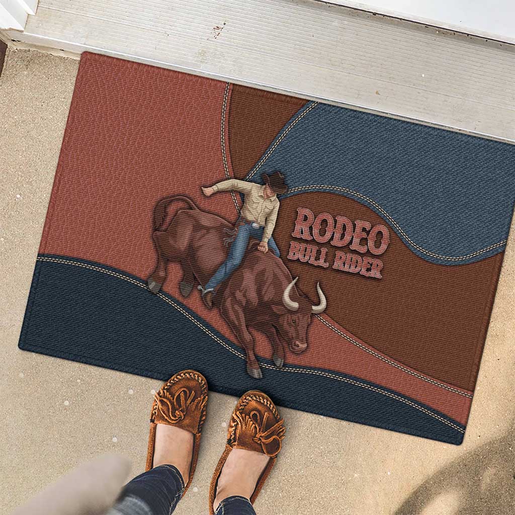 Bull Riding Rubber Doormat Western Cowboy Denim And Leather Effect