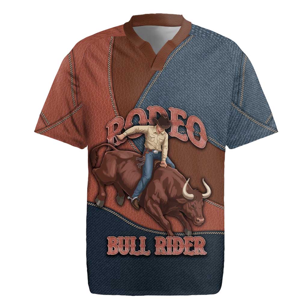 Bull Riding Rugby Jersey Western Cowboy Denim And Leather Effect
