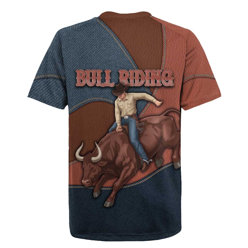 Bull Riding Rugby Jersey Western Cowboy Denim And Leather Effect