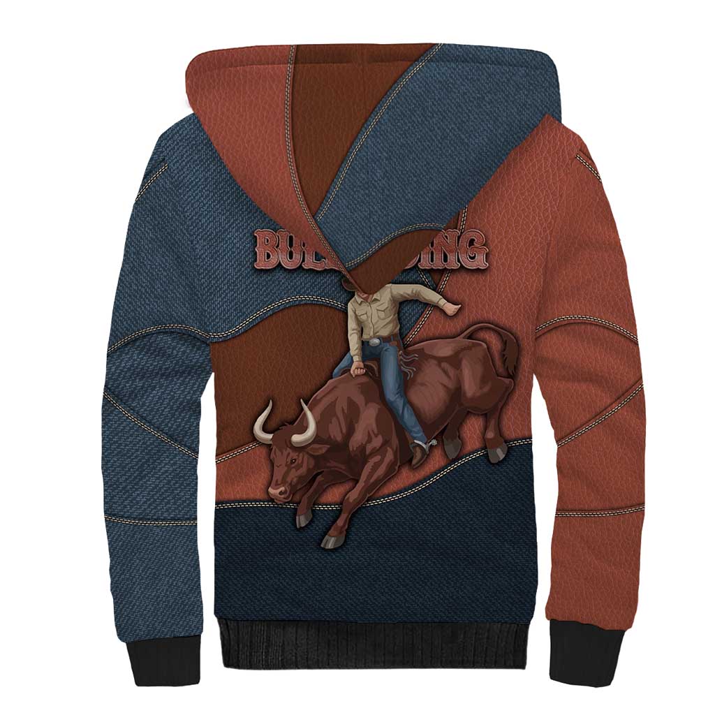 Bull Riding Sherpa Hoodie Western Cowboy Denim And Leather Effect
