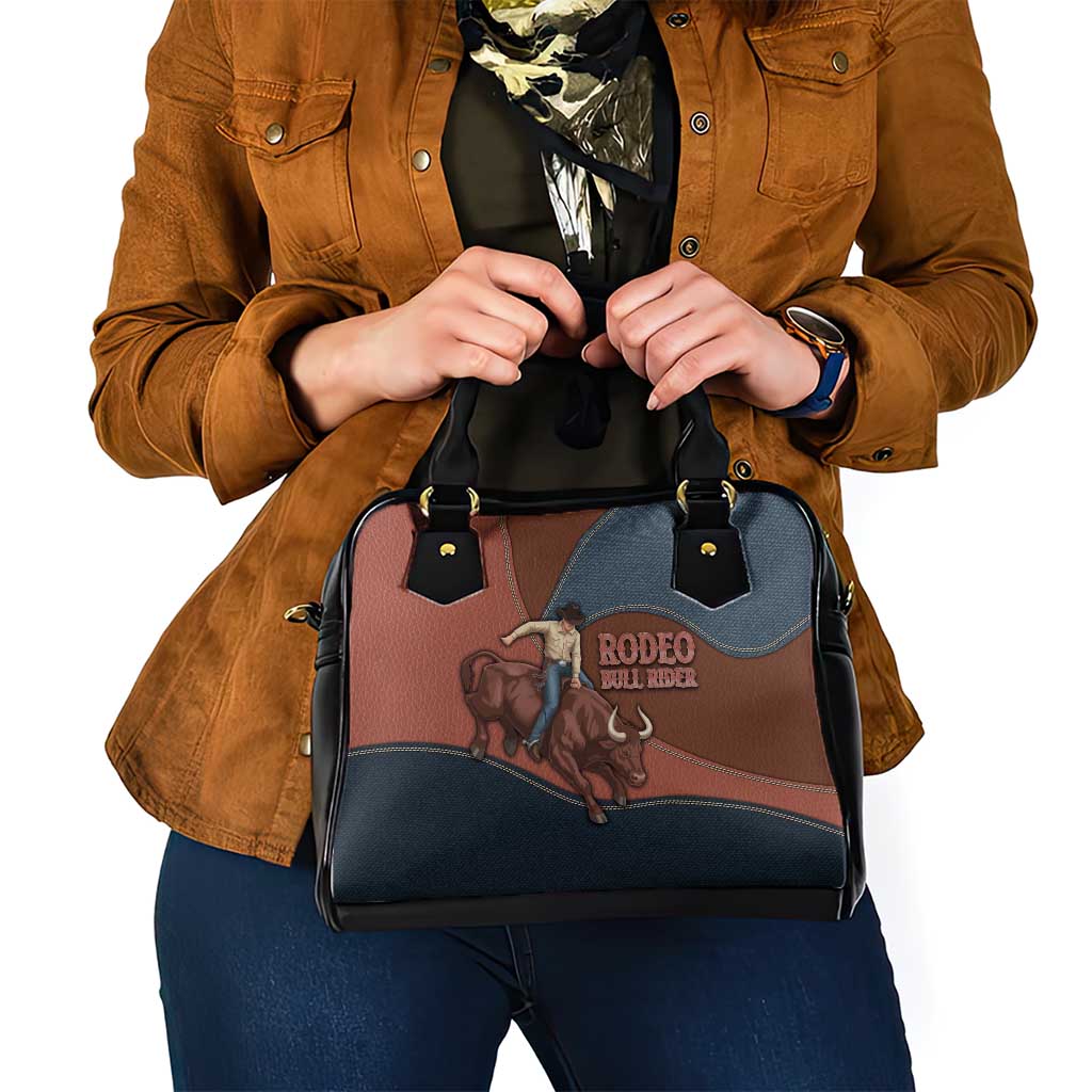 Bull Riding Shoulder Handbag Western Cowboy Denim And Leather Effect