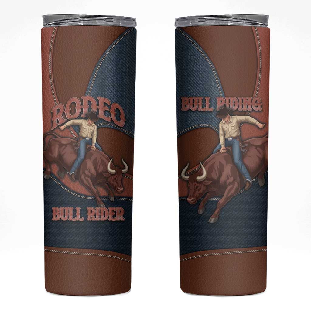 Bull Riding Skinny Tumbler Western Cowboy Denim And Leather Effect