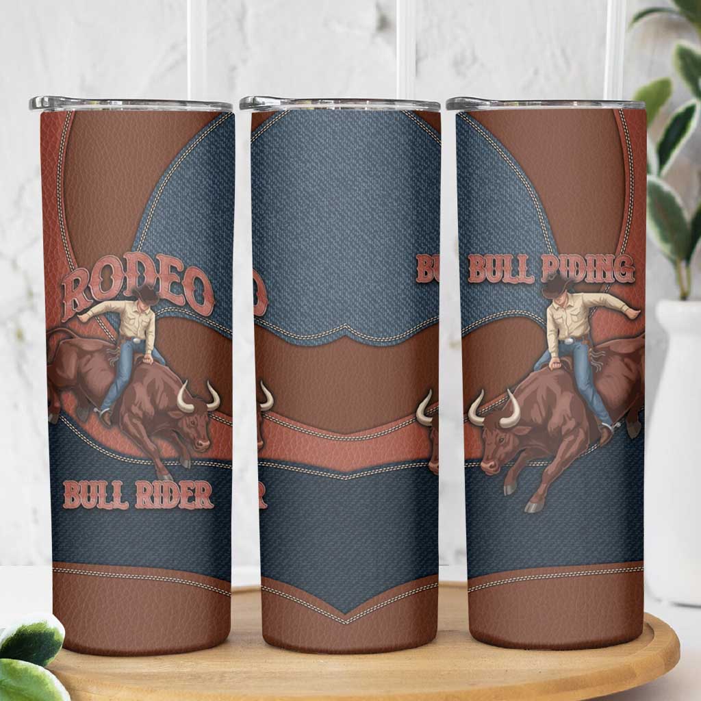 Bull Riding Skinny Tumbler Western Cowboy Denim And Leather Effect