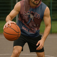 Bull Riding Sleeveless Hoodie Western Cowboy Denim And Leather Effect