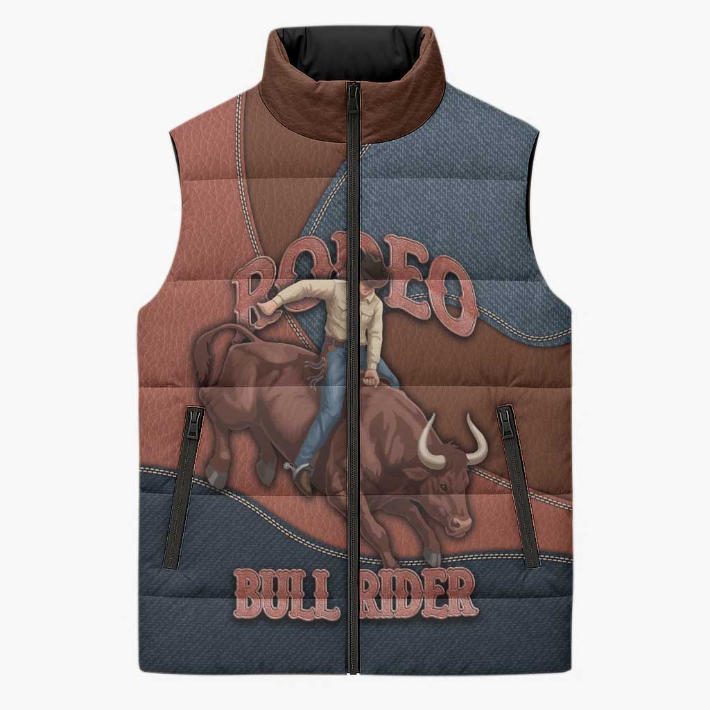 Bull Riding Sleeveless Puffer Jacket Western Cowboy Denim And Leather Effect
