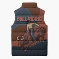 Bull Riding Sleeveless Puffer Jacket Western Cowboy Denim And Leather Effect