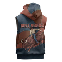 Bull Riding Sleeveless Zip Hoodie Western Cowboy Denim And Leather Effect