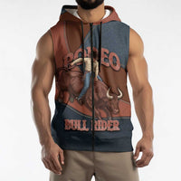 Bull Riding Sleeveless Zip Hoodie Western Cowboy Denim And Leather Effect
