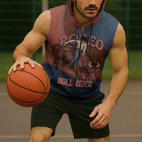 Bull Riding Sleeveless Zip Hoodie Western Cowboy Denim And Leather Effect
