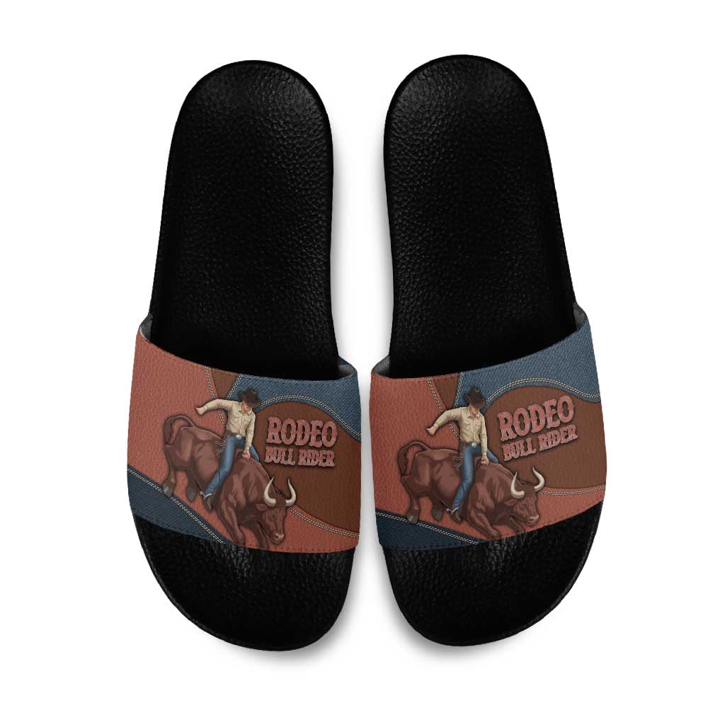 Bull Riding Slide Sandals Western Cowboy Denim And Leather Effect