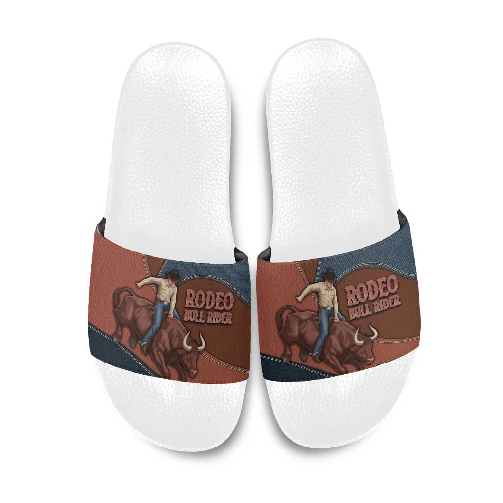 Bull Riding Slide Sandals Western Cowboy Denim And Leather Effect