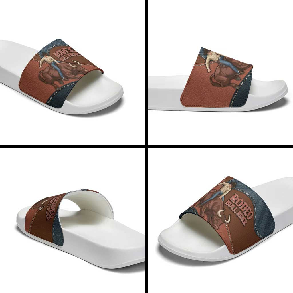 Bull Riding Slide Sandals Western Cowboy Denim And Leather Effect