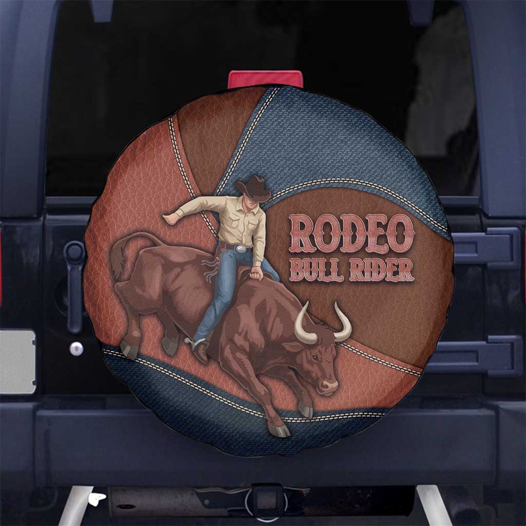 Bull Riding Spare Tire Cover Western Cowboy Denim And Leather Effect