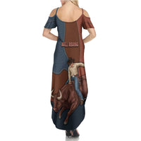 Bull Riding Summer Maxi Dress Western Cowboy Denim And Leather Effect