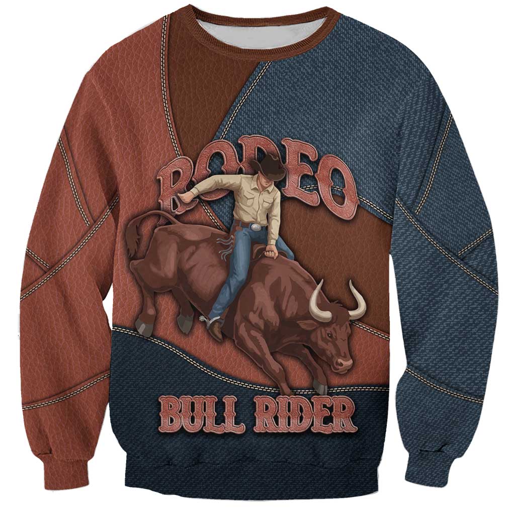 Bull Riding Sweatshirt Western Cowboy Denim And Leather Effect