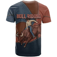 Bull Riding T Shirt Western Cowboy Denim And Leather Effect