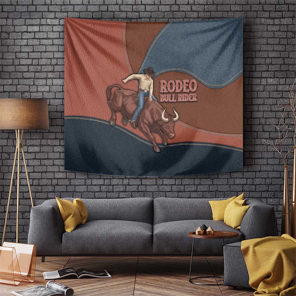 Bull Riding Tapestry Western Cowboy Denim And Leather Effect