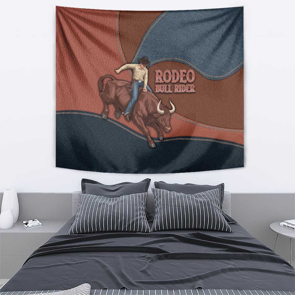 Bull Riding Tapestry Western Cowboy Denim And Leather Effect