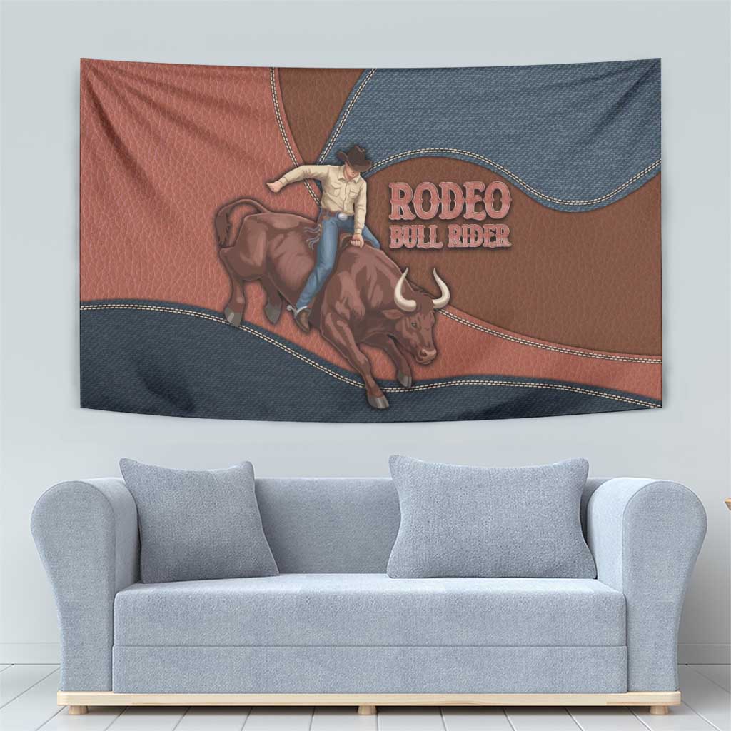 Bull Riding Tapestry Western Cowboy Denim And Leather Effect