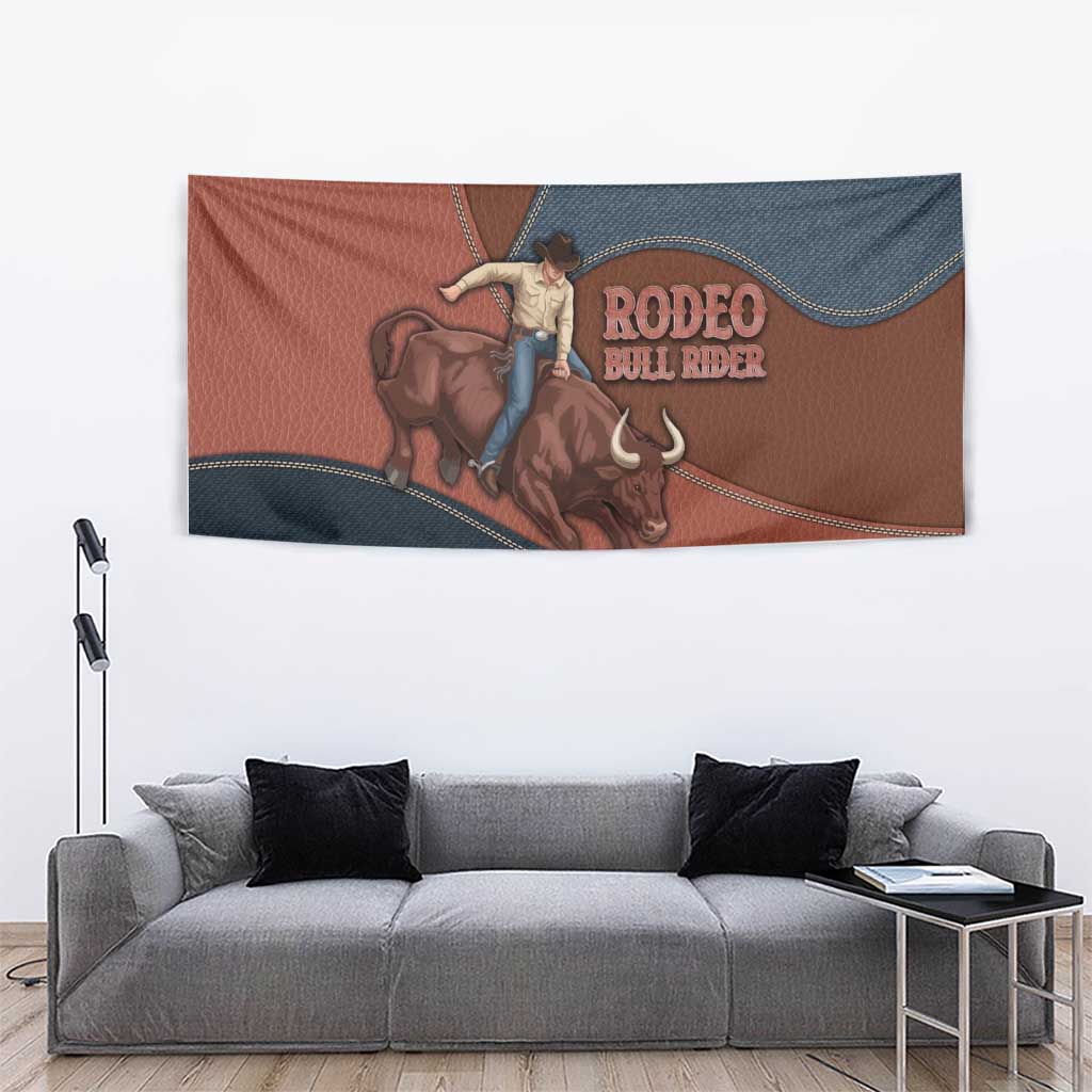 Bull Riding Tapestry Western Cowboy Denim And Leather Effect