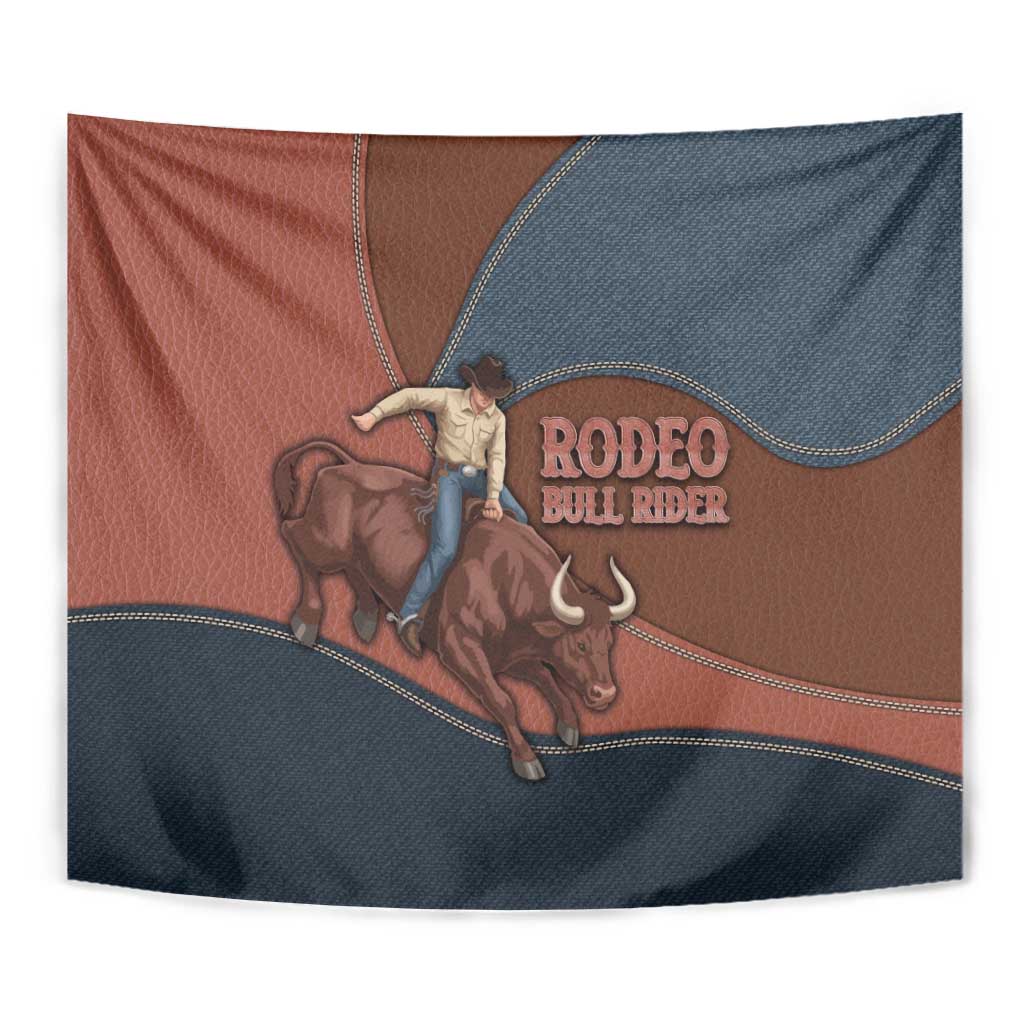 Bull Riding Tapestry Western Cowboy Denim And Leather Effect