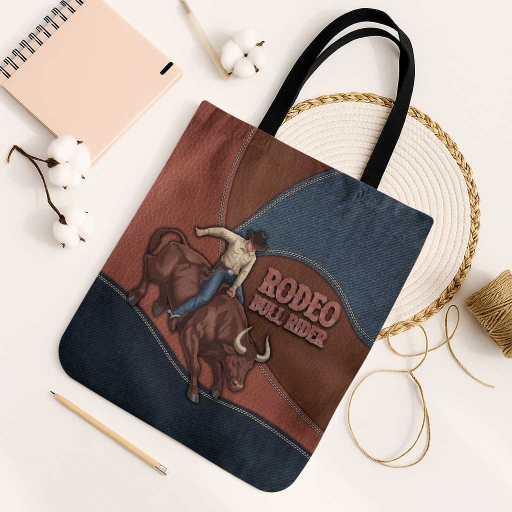Bull Riding Tote Bag Western Cowboy Denim And Leather Effect