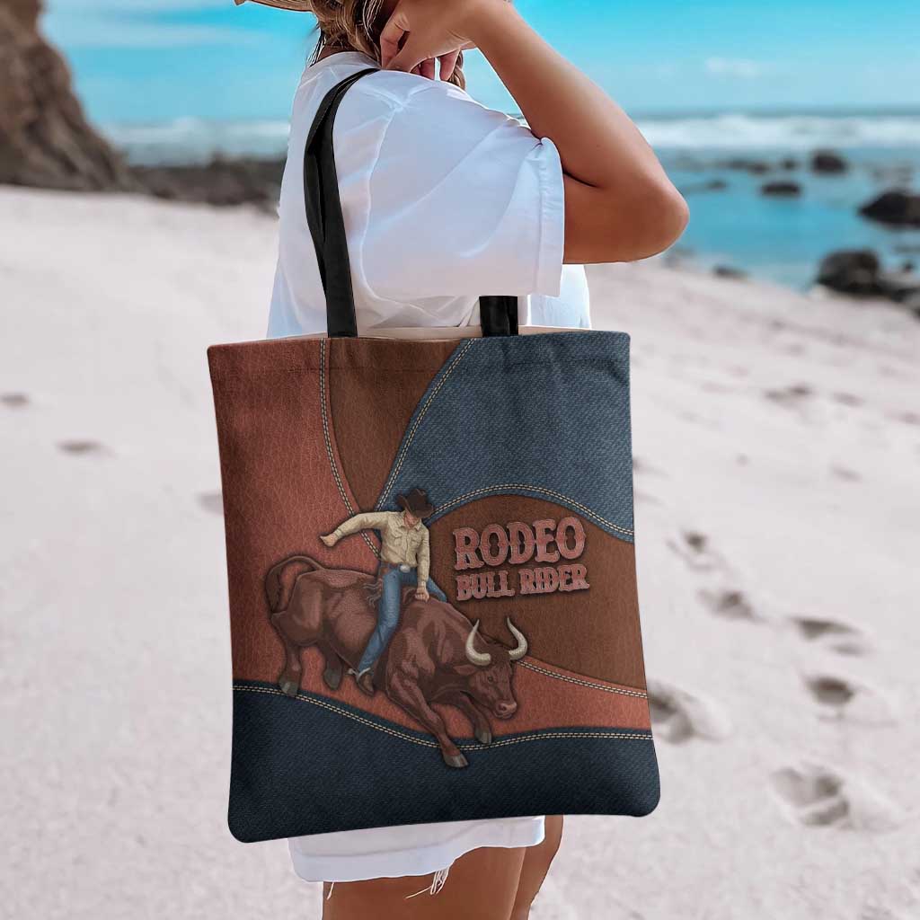 Bull Riding Tote Bag Western Cowboy Denim And Leather Effect