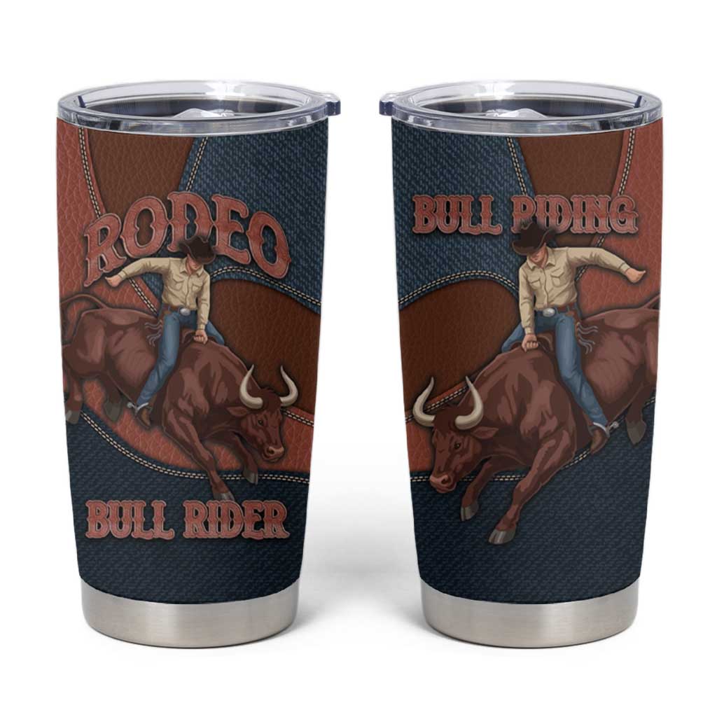 Bull Riding Tumbler Cup Western Cowboy Denim And Leather Effect