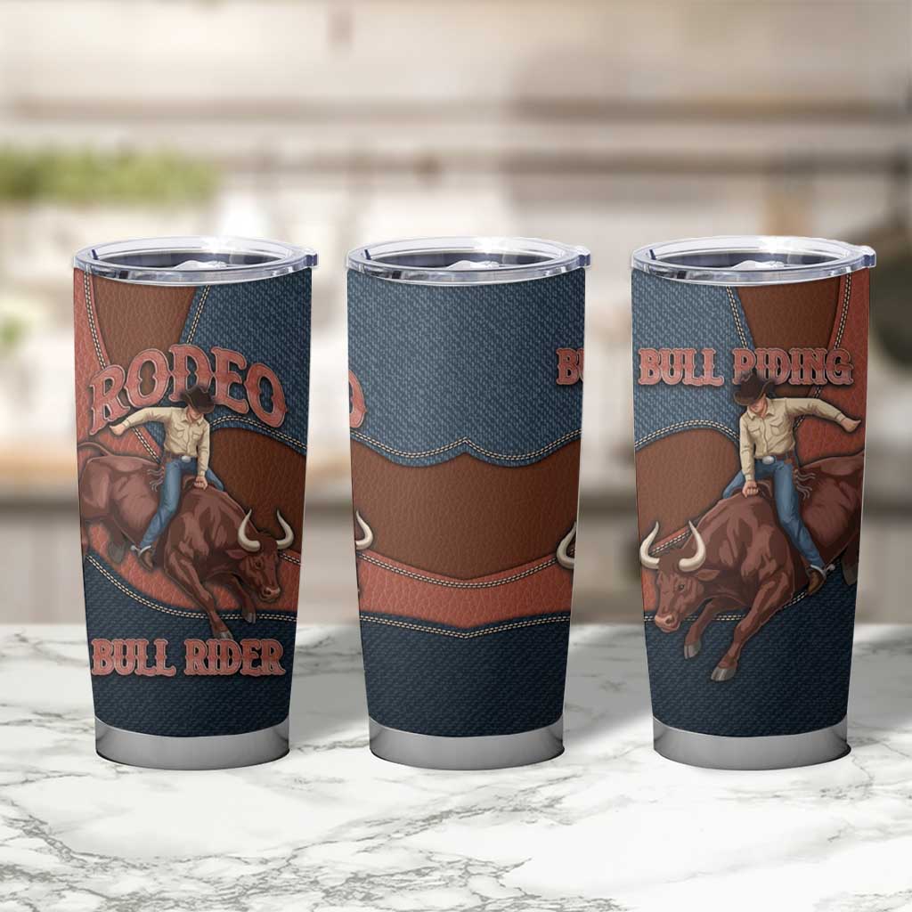Bull Riding Tumbler Cup Western Cowboy Denim And Leather Effect